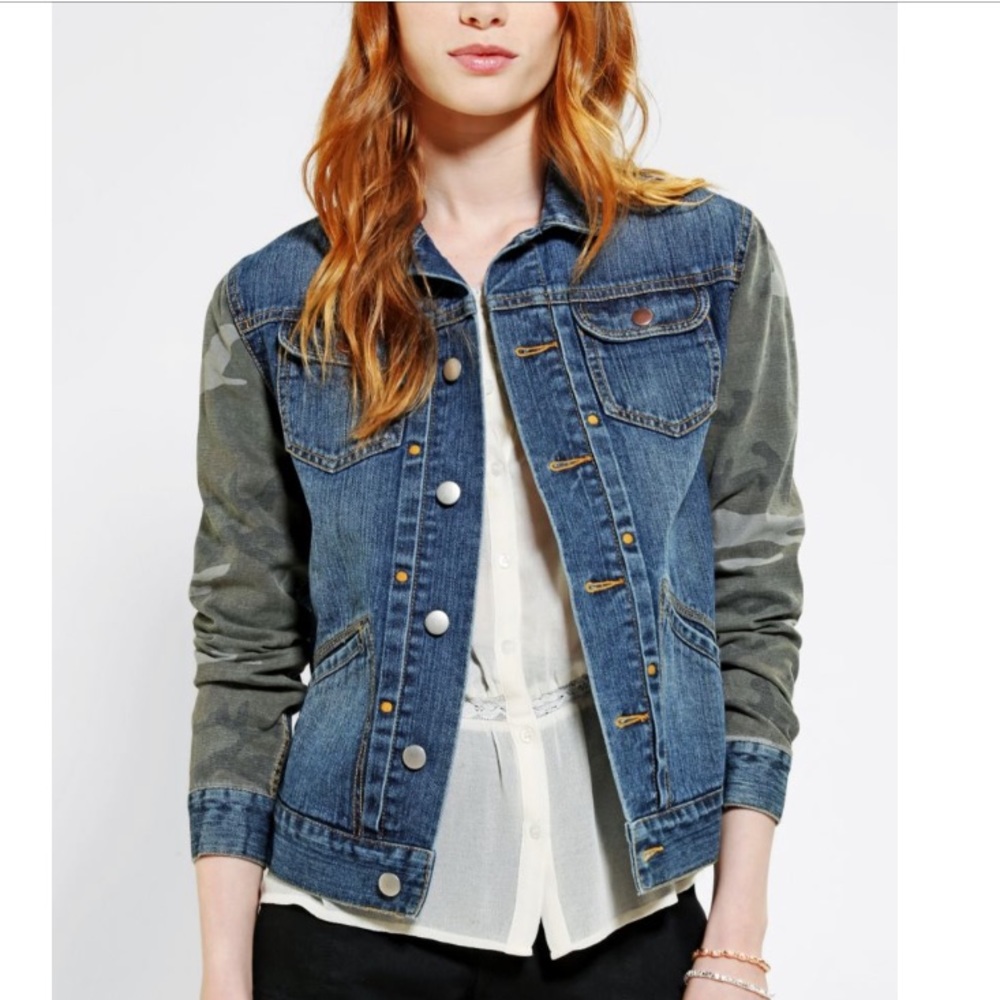 BDG Jean jacket with camo print sleeve